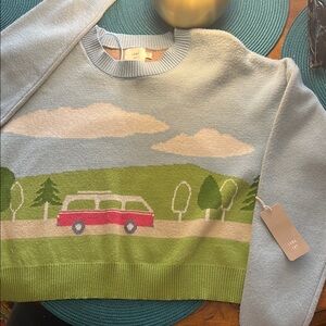 Women's Blue Sweater with Scenic Design